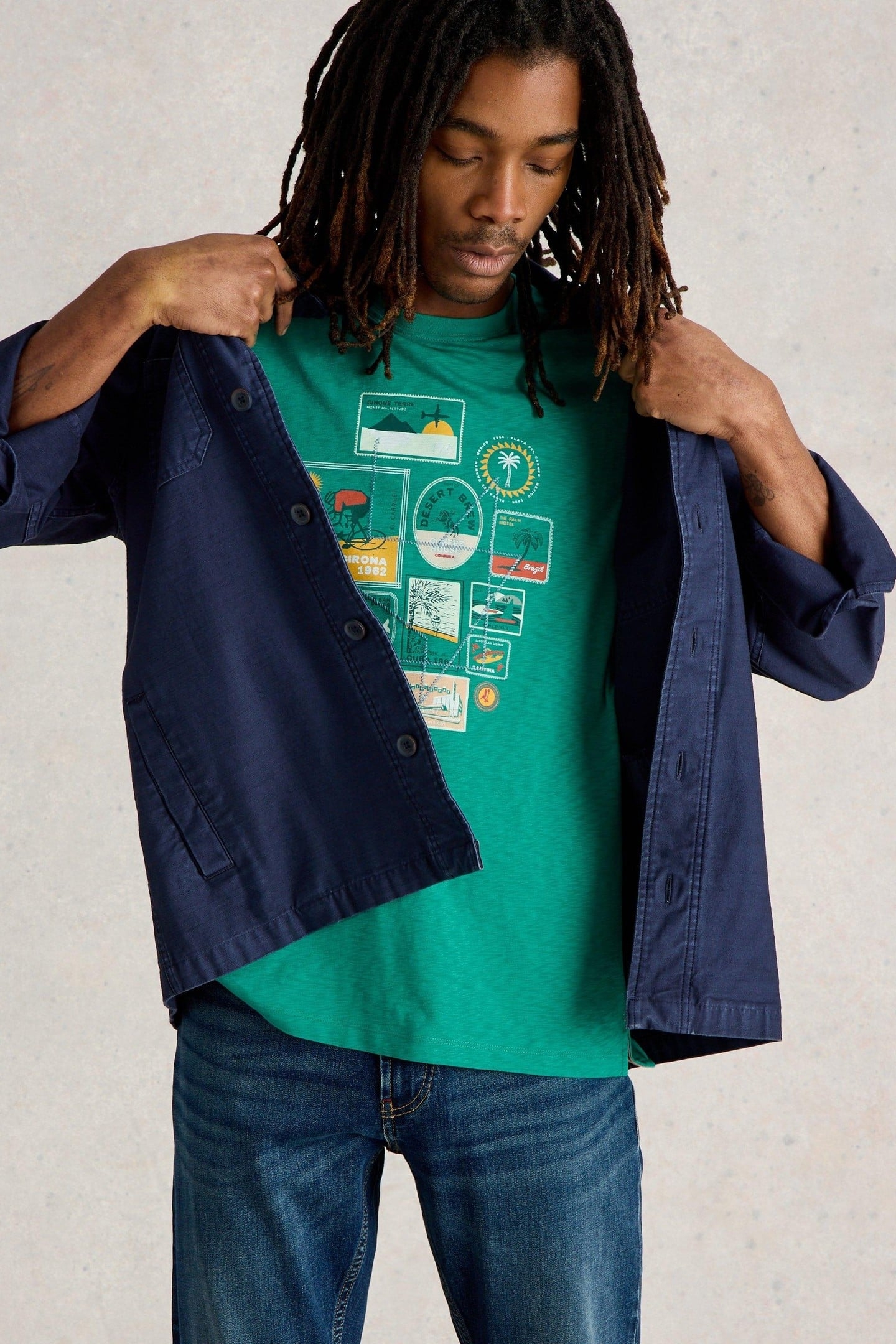 TRAVEL GRAPHIC TEE TEAL PRINT 1