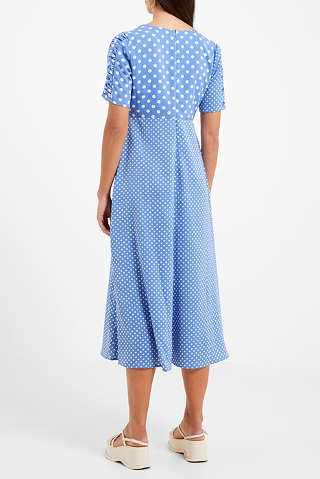 POLKA V NECK TEA DRESS TRANQUIL / WHITE 2