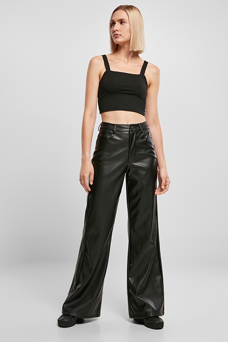 LADIES FAUX LEATHER WIDE LEG PANTS BLACK 4