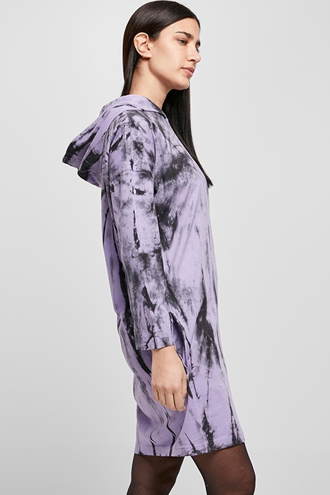 LADIES OVERSIZED TIE DYE HOODY DRESS BLACK/LAVENDER 4