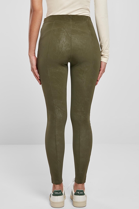 LADIES WASHED FAUX LEATHER PANTS OLIVE 3