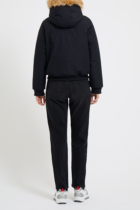 FAUX FUR TRIM HOODED PADDED PARKA JACKET BLACK 2