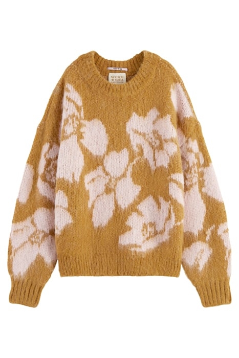 BRUSHED ABSTRACT FLORAL PULLOVER CARAMEL 1
