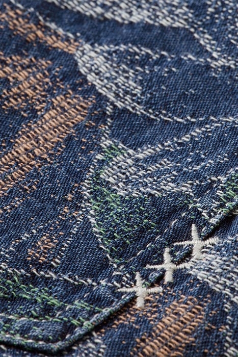 THE TIDE PAPER BAG FLORAL DENIM JACQUARD PANT WASHED INDIGO 8