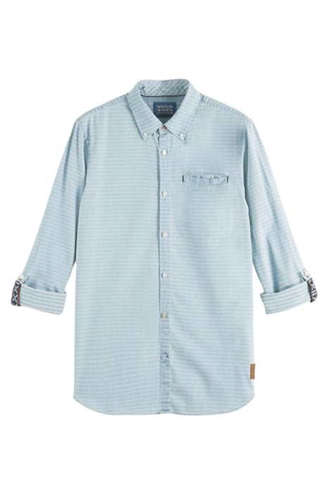 TEXTURED LIGHT WEIGHT DENIM SHIRT WITH SLEEVE ADJUSTERS BLEA 2