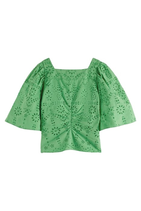RUCHED FRONT FLUTTER SLEEVE TOP BRIGHT PARAKEET 2
