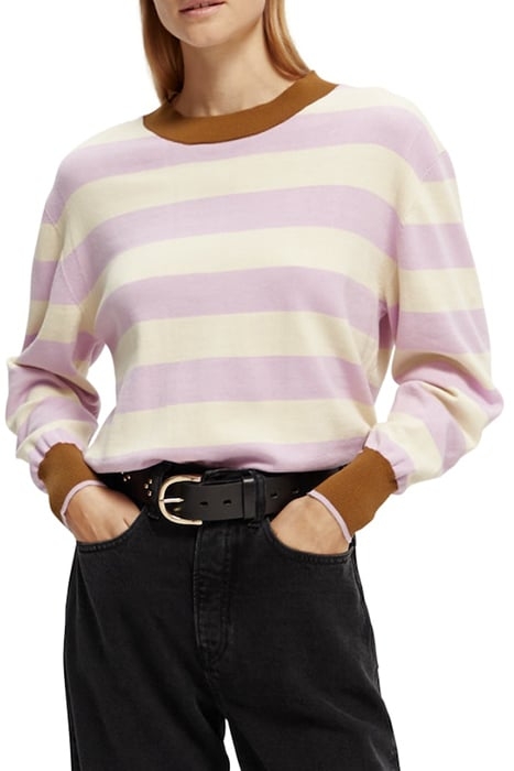 STRIPE CREWNECK PULLOVER IN ORGANIC COTTON LAVENDER 3