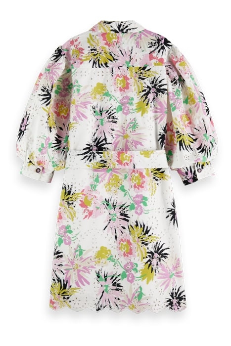 PUFF SLEEVE EMBROIDERED ORGANIC COTTON SHIRT DRESS ASTER WHI 2