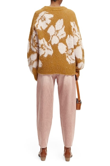 BRUSHED ABSTRACT FLORAL PULLOVER CARAMEL 4