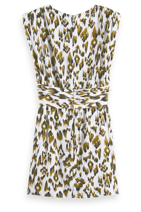 SHORT DRESS WITH KNOTTED BELT BRUSHED IKAT ARMY GREEN 2