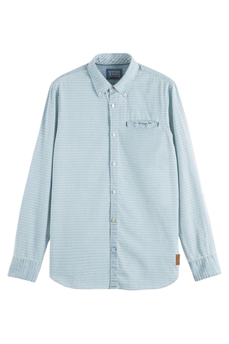 TEXTURED LIGHT WEIGHT DENIM SHIRT WITH SLEEVE ADJUSTERS BLEA 1