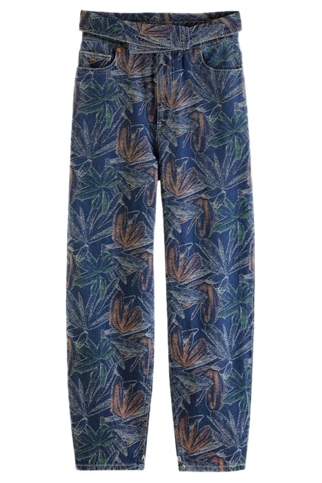 THE TIDE PAPER BAG FLORAL DENIM JACQUARD PANT WASHED INDIGO 1
