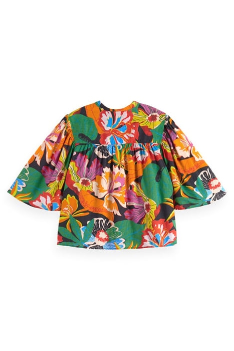 FLUTTER SLEEVE LINEN BLEND SHIRT FLORAL 2