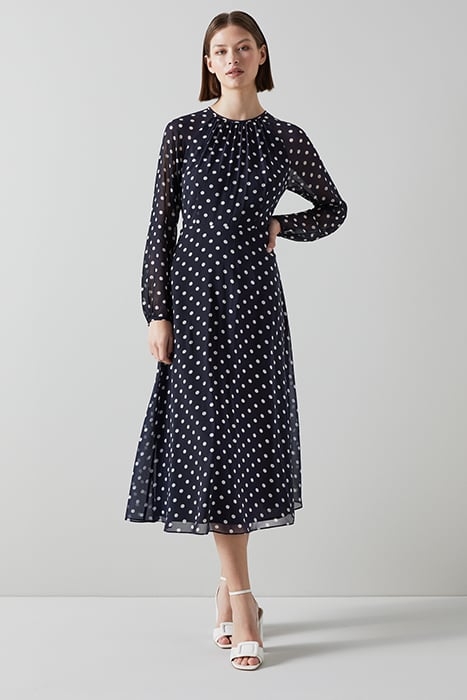 ADDISON MIDI DRESS NAVY/CREAM 1