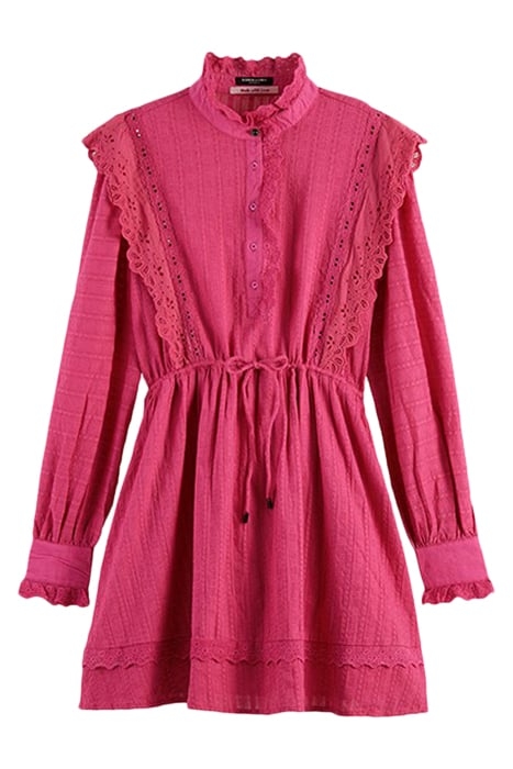 MINI SHIRT DRESS WITH LACE DETAIL IN ORGANIC COTTON FUCHSIA 1