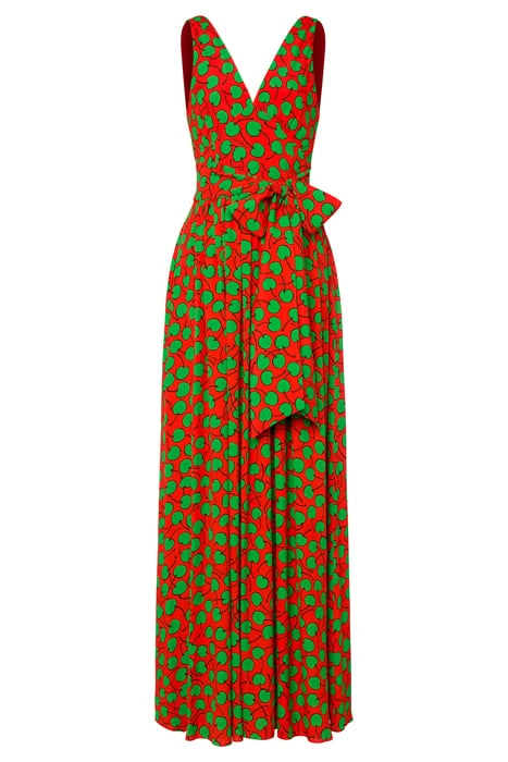 ALLOVER CHERRY GEORGETTE DRESS RED 3