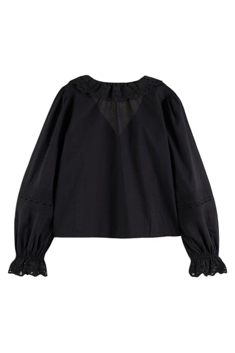 V-NECK SHIRT WITH BRODERIE IN ORGANIC COTTON BLACK 2