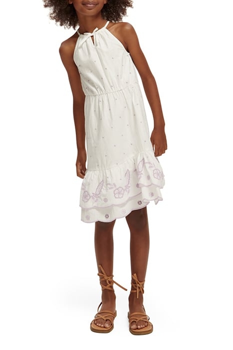 BRODERIE ANGLAISE RUFFLE HEM DRESS OFF WHITE 3