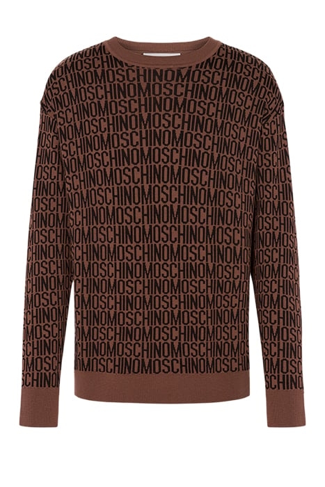 ALLOVER LOGO JACQUARD WOOL SWEATER DARK BROWN 3