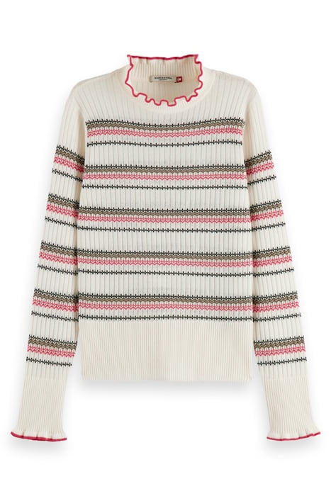 FAIR ISLE STRIPE RUFFLE PULLOVER VANILLA WHITE 1