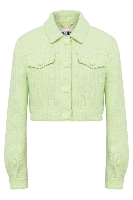 CROPPED JACKET IN TEDDY BUTTONS TWEED GREEN 3
