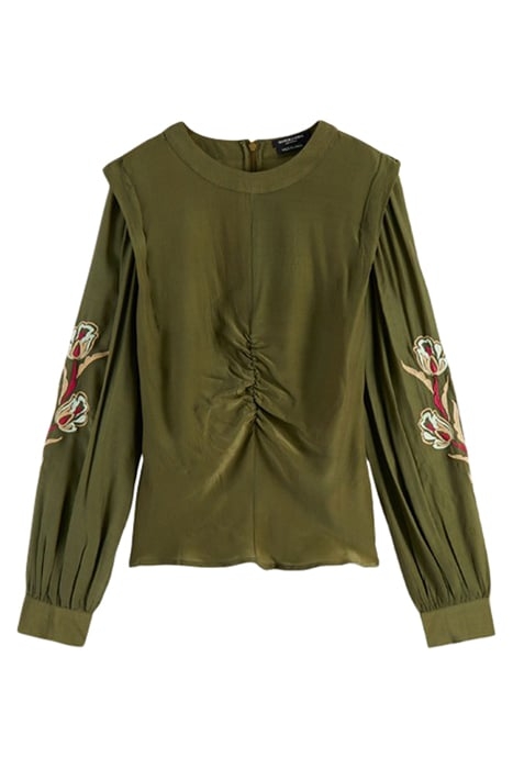RUCHED WAIST BLOUSE WITH EXTENDED SHOULDER ARMY GREEN 1
