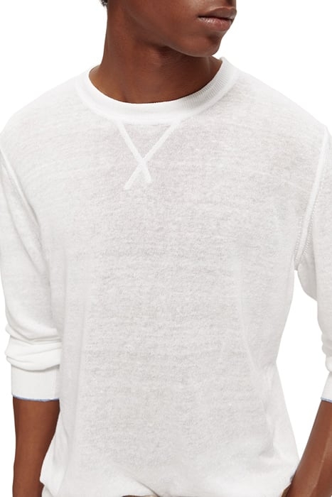 LINEN BLEND CREWNECK PULLOVER WITH FLATLOCK DETAILS WHITE 5