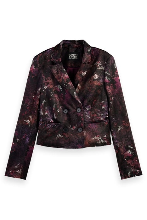 PRINTED VELVET CROPPED BLAZER MIDNIGHT SLATE 1