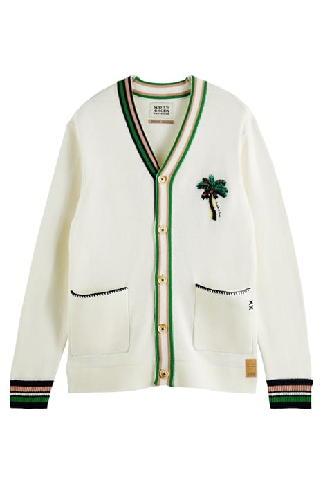COLLEGE CARDIGAN WITH EMBROIDERY DENIM WHITE 1