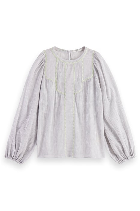 PATCHWORK BIB BLOUSE WITH EMBROIDERY IN ORGANIC COTTON NAVY 1