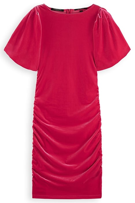 FITTED SHORT SLEEVED DRESS WITH GATHERING DETAIL COSMIC PINK 1