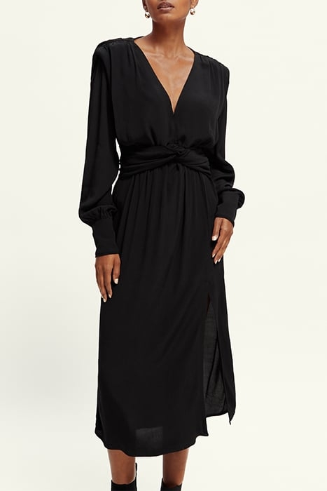 LONG-SLEEVE DRAPED DRESS WITH SLIT DETAIL BLACK 5