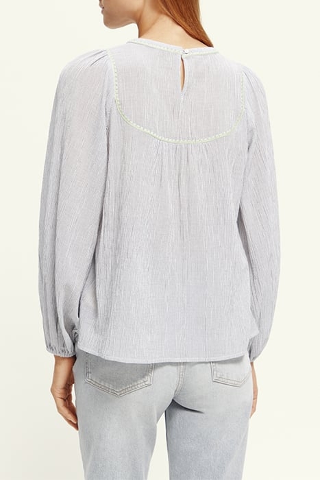 PATCHWORK BIB BLOUSE WITH EMBROIDERY IN ORGANIC COTTON NAVY 3