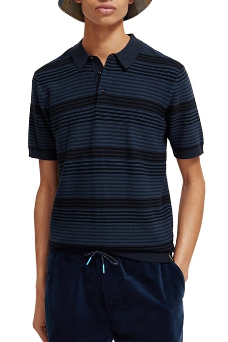 STRUCTURE KNITTED POLO BLUE STRIPE 1