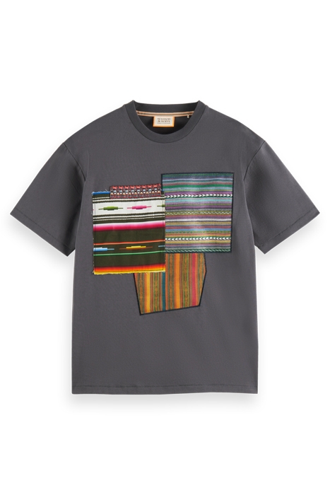 RELAXED FIT WOVEN APPLIQUE T-SHIRT IN COTTON-KAPOK BLEND MOO 4