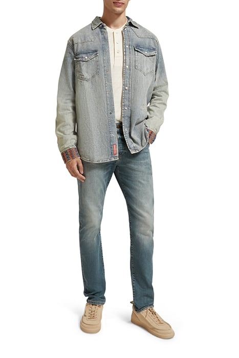 DENIM WESTERN SHIRT WITH DAMAGES AND EMBROIDERED CUFFS INDIG 3