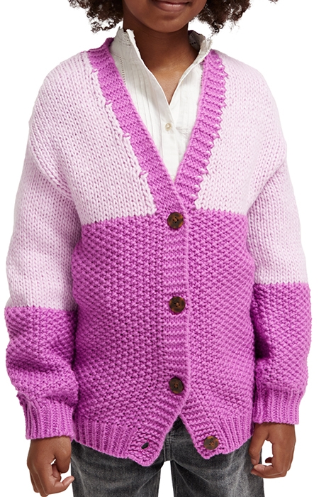KNITTED COLOURBLOCK CARDIGAN DISCO PINK 1