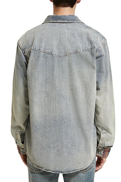 DENIM WESTERN SHIRT WITH DAMAGES AND EMBROIDERED CUFFS INDIG 2