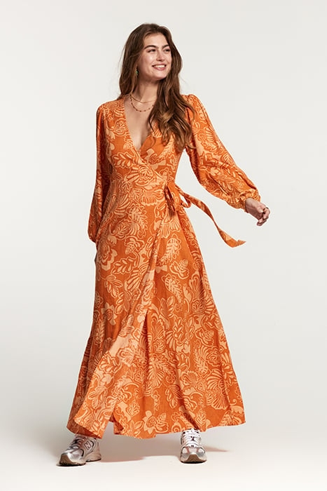 NAIROBI DRESS ARTSY LEAVES FRESH APRICOT ORANGE 6