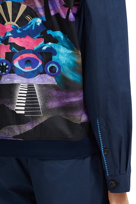 STRETCH POPLIN BOMBER JACKET WITH PRINTED BACK PANEL STEEL 8