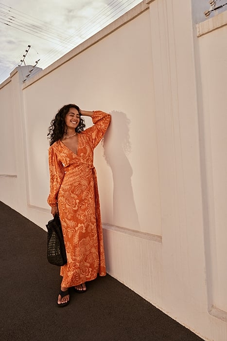 NAIROBI DRESS ARTSY LEAVES FRESH APRICOT ORANGE 8