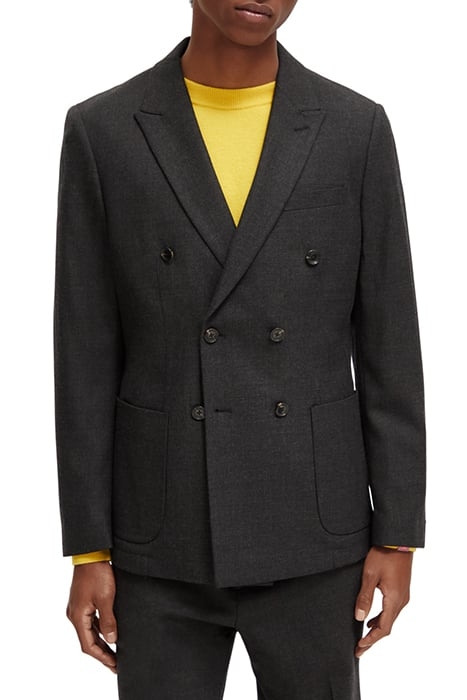 BRUSHED DOUBLE-BREASTED WOOL-BLEND BLAZER VINYL MELANGE 1
