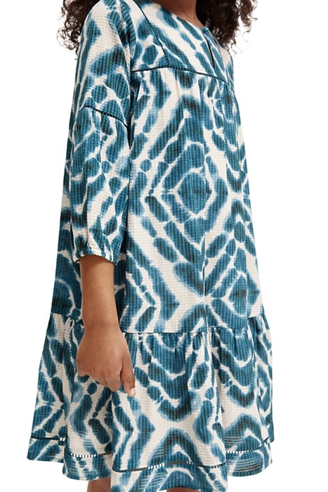 ALL-OVER PRINTED LADDER TAPE MIDI DRESS DISCO TIE DYE BOTTLE 7