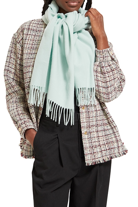 VIRGIN WOOL FRINGED WOVEN SCARF LIGHT MINT 2