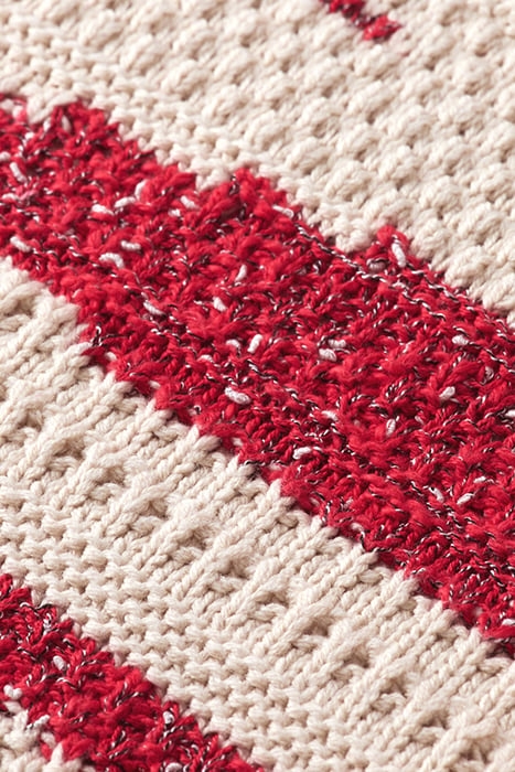 COTTON-BLEND STRUCTURED INTARSIA PULLOVER STONE RED FLAME 7