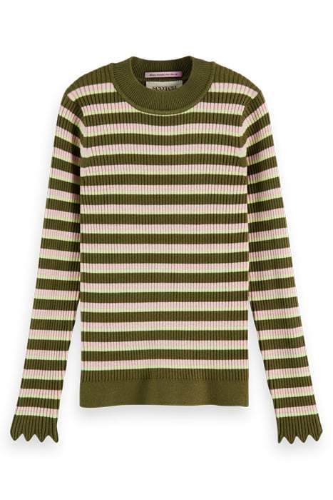 SLIM-FIT RIB STRIPE PULLOVER MILITARY PINK STRIPE 4