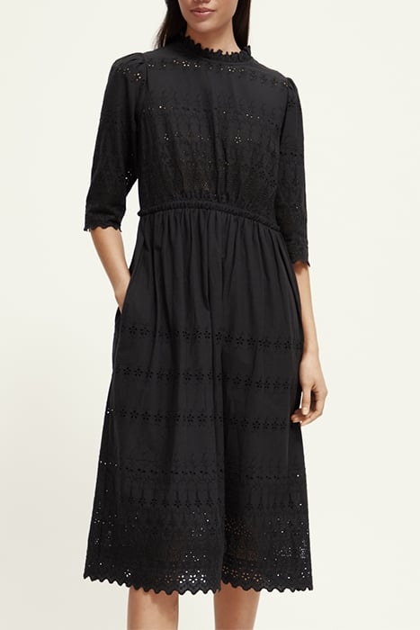 MIDI BRODERIE DRESS BLACK 1
