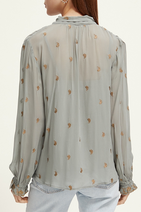 EMBROIDERED TOP WITH TIE NECK GREY SHEER JACQUARD 2