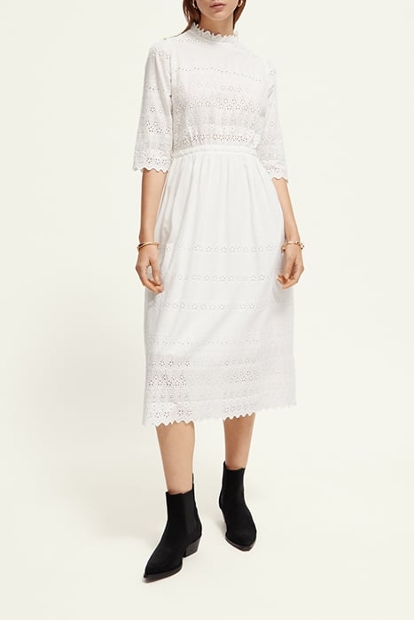 MIDI BRODERIE DRESS OFF WHITE 2
