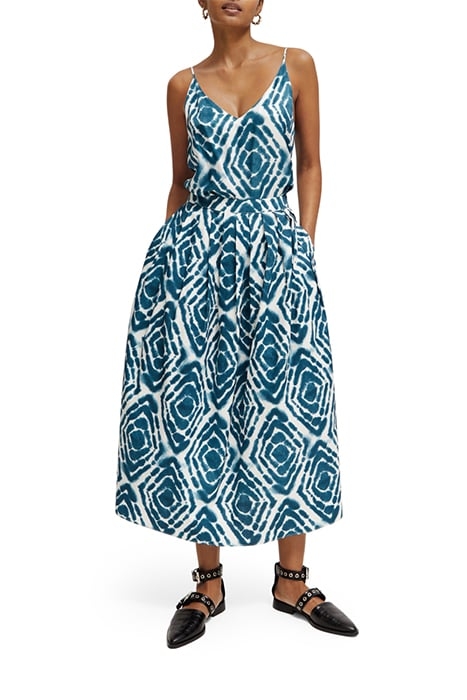 PRINTED SKIRT WITH PLEATS DISCO TIE DYE BOTTLE GREEN 2